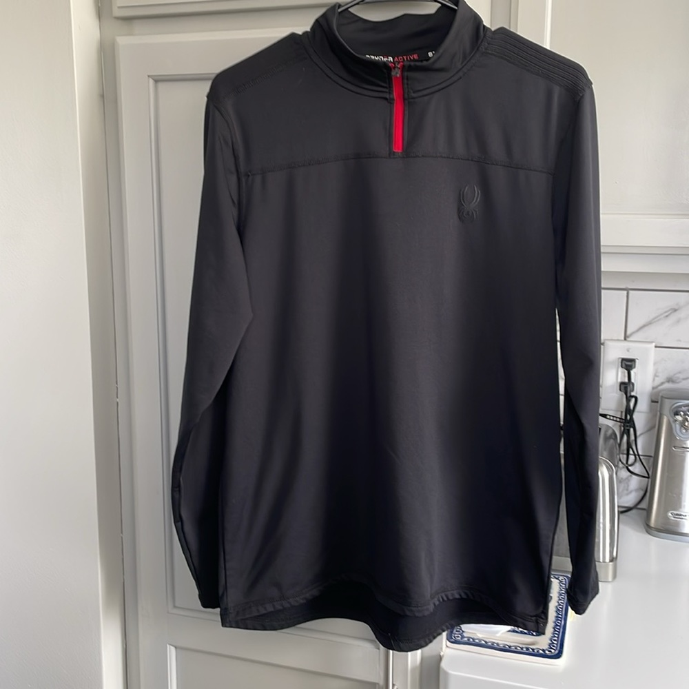 SPYDER Mens 1/8 Zip Black Active ProW=B Performance Pullover Shirt S EUC